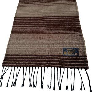 Modena Scarf Brown Stripe Woven Acrylic Black Fringe 12.5" x 65.5" Long Italy